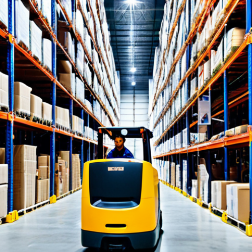 Modern Warehouse Efficiency**

"A brightly lit, highly organized warehouse interior. Forklifts are moving pallets, and workers in safety vests are using handheld scanners. Shelves are neatly stocked with labeled boxes. Focus on efficient space utilization and modern technology.  Safe for work, appropriate content, fully clothed workers, professional, well-organized, perfect anatomy, correct proportions, family-friendly."

**