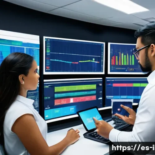 Home 32 실제 물류 프로젝트에서 배운 교훈 - A modern logistics control room with a diverse team of Hispanic professionals actively managing reso...