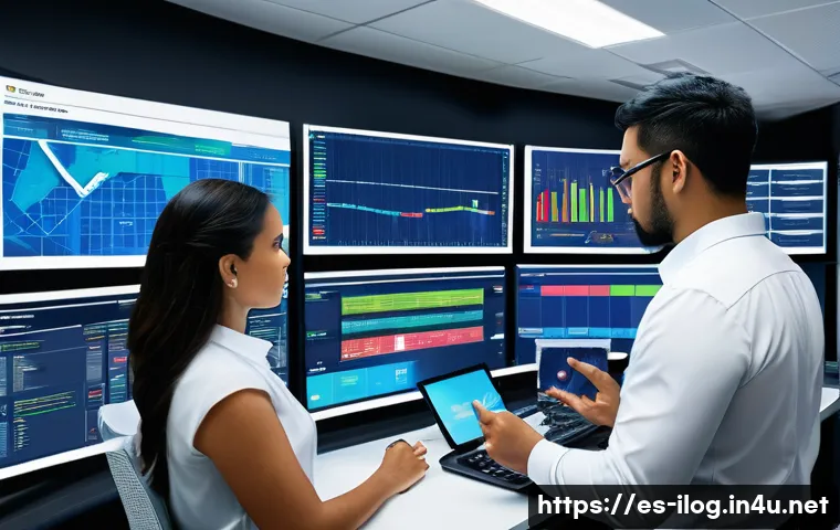 실제 물류 프로젝트에서 배운 교훈 - A modern logistics control room with a diverse team of Hispanic professionals actively managing reso...