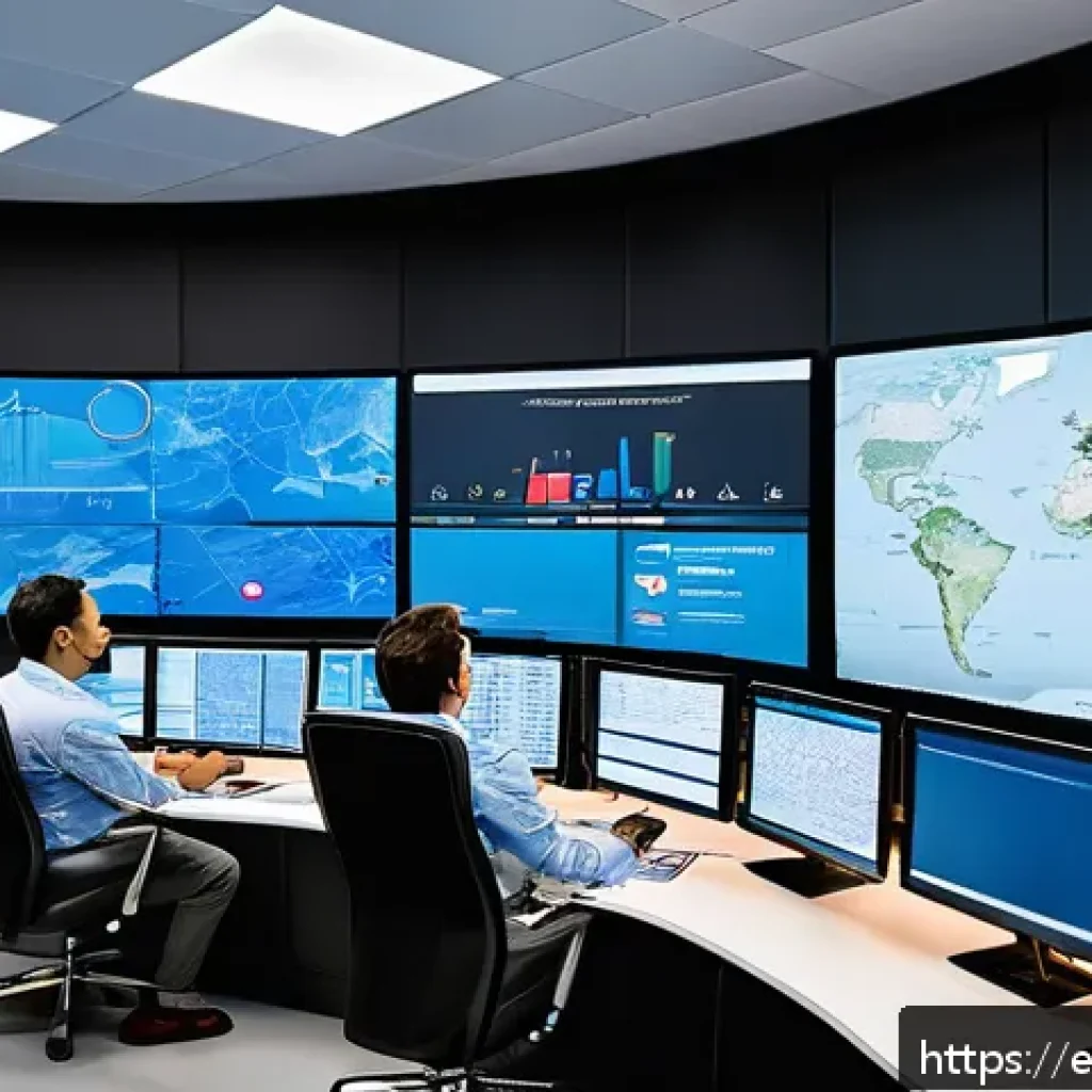 국제물류관리사와 협력하는 파트너 찾기 - A detailed, modern international logistics control room featuring diverse professionals analyzing di...